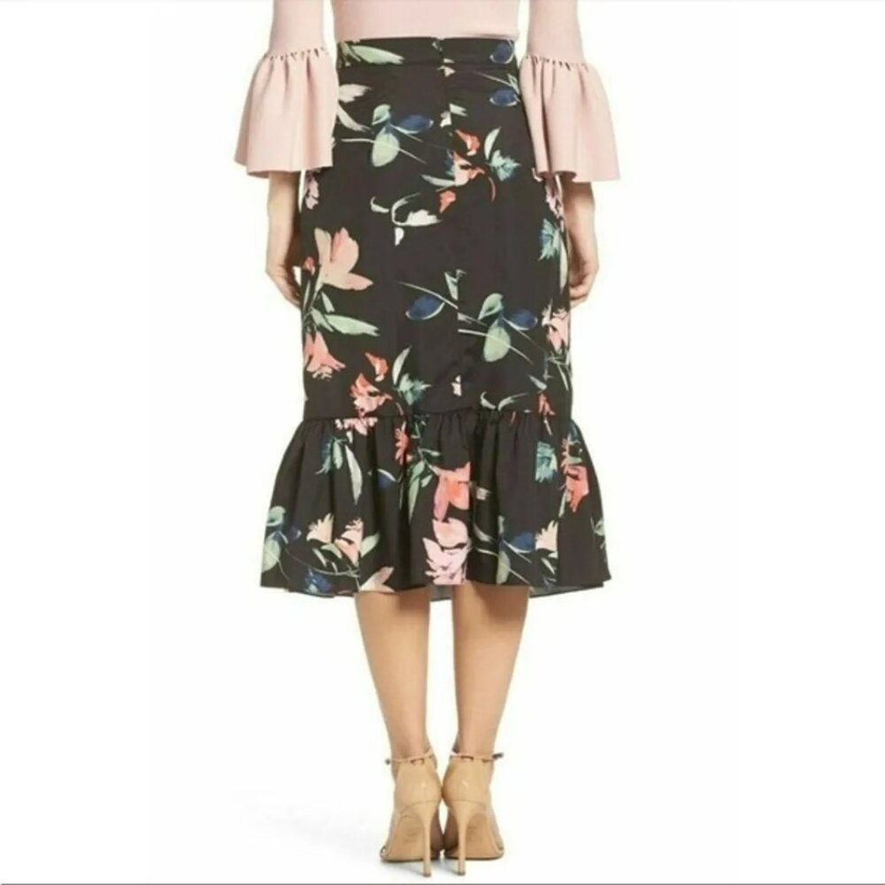Eliza J Black Floral Taffeta Ruffle Flouncy Skirt. SZ 10 - Picture 3 of 5